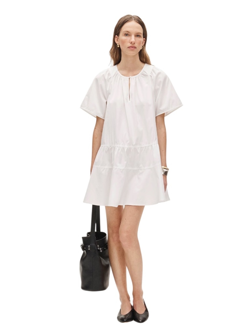 J Crew Tiered Popover Dress in Cotton Poplin Size M Tall Beach Summer Casual